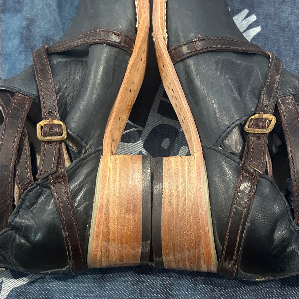 Freebird by Steven Stair Navy Blue Denim Buckle Ankle Boots Size 10 - Picture 7 of 16